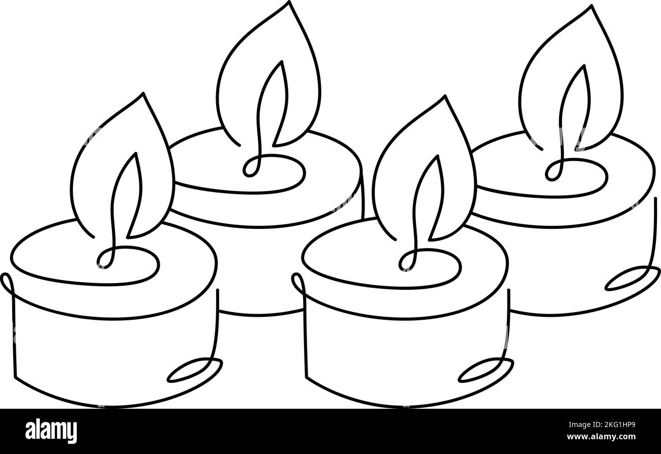 Hand gezeichnet kontinuierlich eine Zeile vier Kerzen Vektor-Symbol. Weihnachtsadvent vier brennende Wellen. Umriss-Illustration für Grußkarte, Webdesign Stock Vektor
