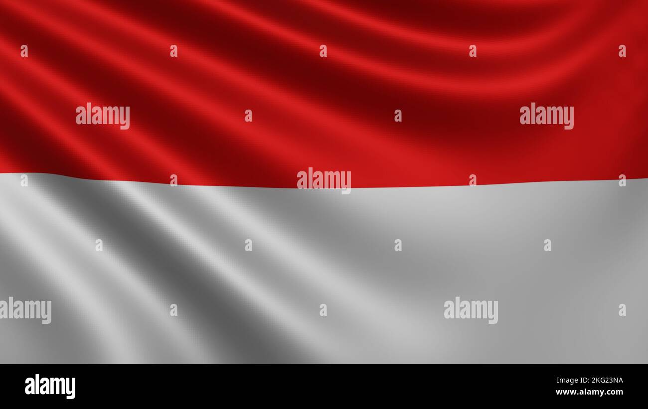 Darstellung der indonesischen Flagge flattert im Wind Nahaufnahme, die Nationalflagge Indonesiens flattert in 4K Auflösung, Nahaufnahme, Farben: RGB. Stockfoto