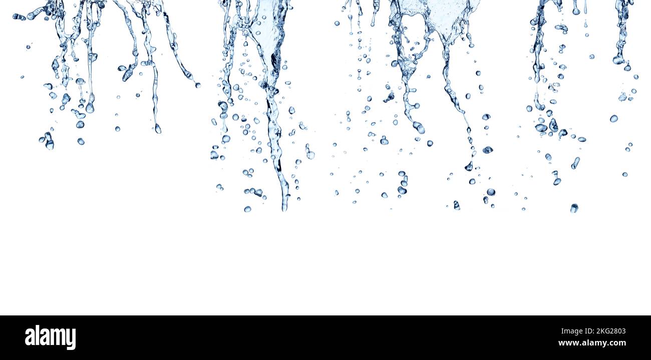 Wasser Spritzer Tropfen blau Flüssigkeit Blase frische Reinheit sauber Hintergrund Hygiene Gesundheitswesen Schönheit Reinigung Produkt Therapie Reinigung Reinigung Stockfoto
