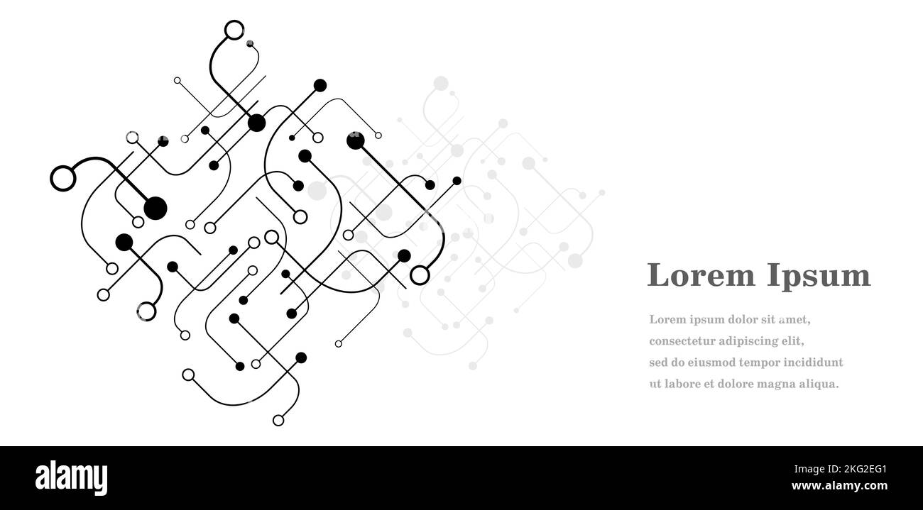 Abstraktes schwarz weißes Quadrat, Netzwerkbild, geometrischer runder Texturhintergrund, wissenschaftliche Technologie, futuristisches Konzept Stockfoto