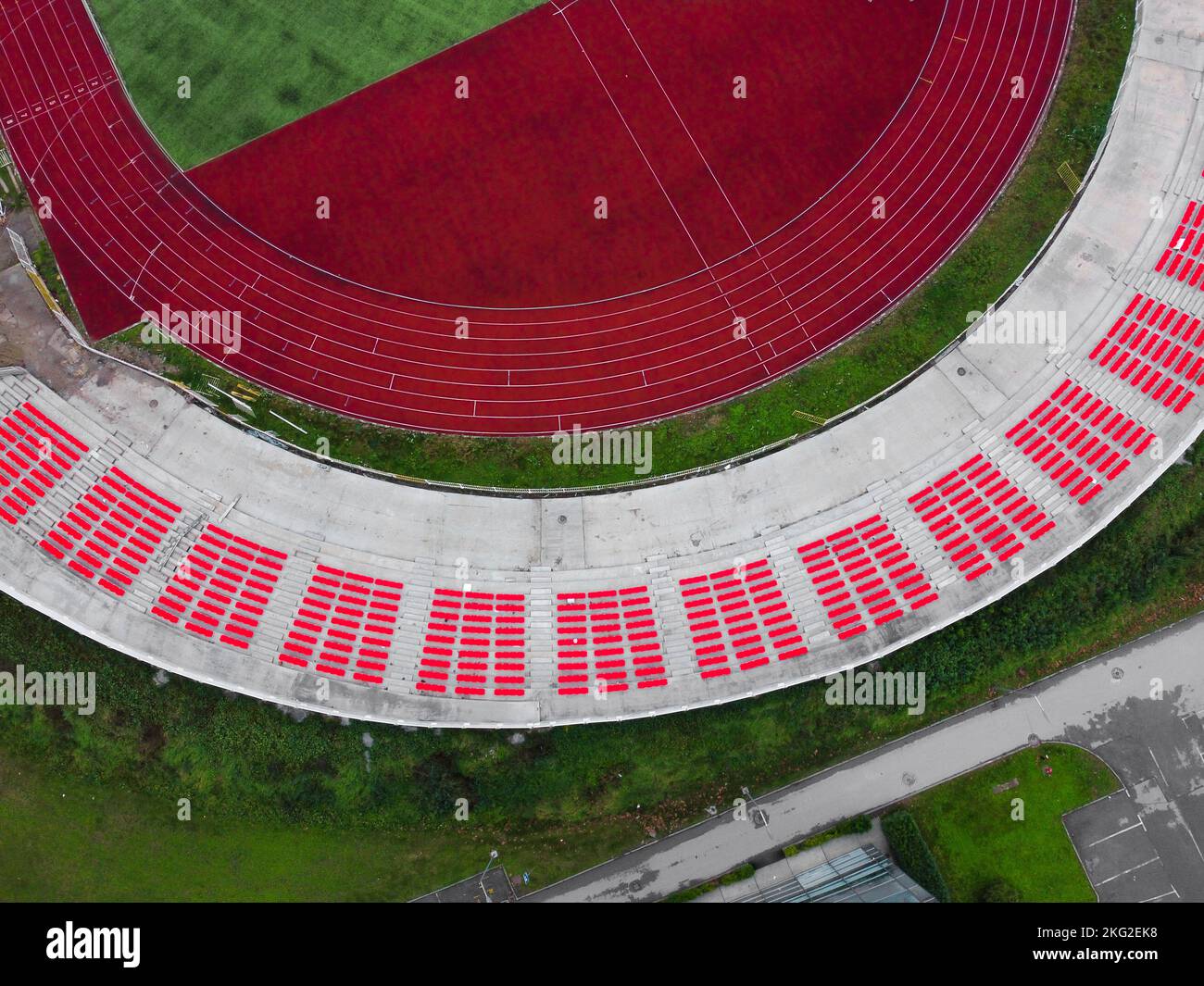 Detail der Sitze in einem Fußballstadion Stockfoto