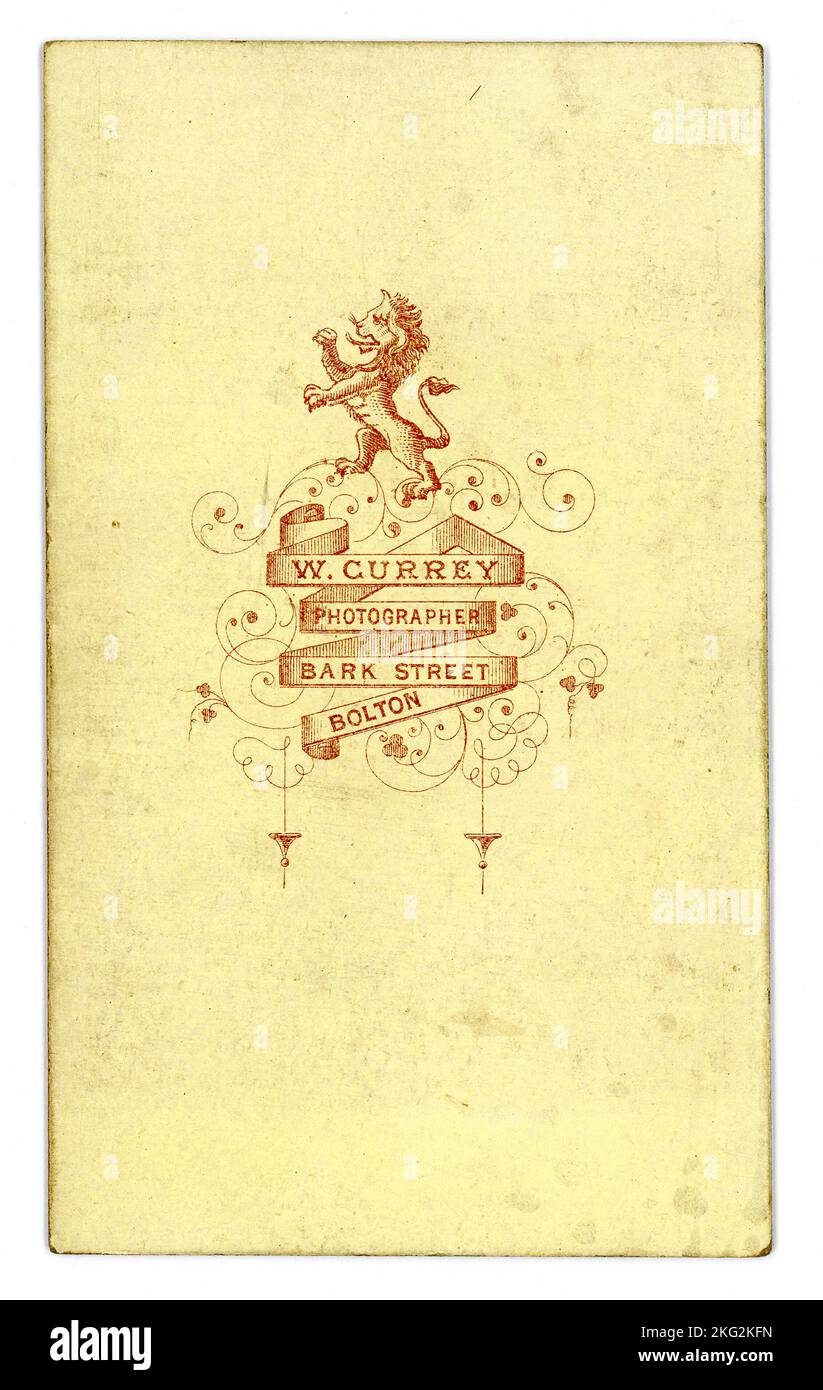 Umkehrbuchung des ursprünglichen viktorianischen CDV um 1870, Studio von W. Currey, Bark Street, Bolton, Lancashire, England, GROSSBRITANNIEN Stockfoto
