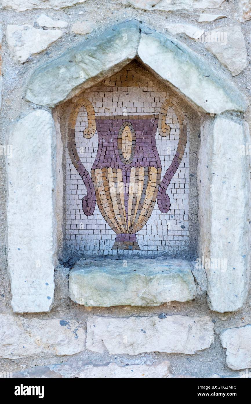 Dekorative Wandmosaik in Droushia Dorf, Region Paphos, Zypern Stockfoto
