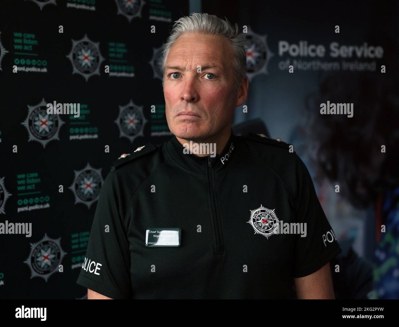 Chief Superintendent Nigel Goddard während einer Pressekonferenz auf der Strand Road Polizeistation in Londonderry, Nordirland. Bilddatum: Montag, 21. November 2022. Stockfoto