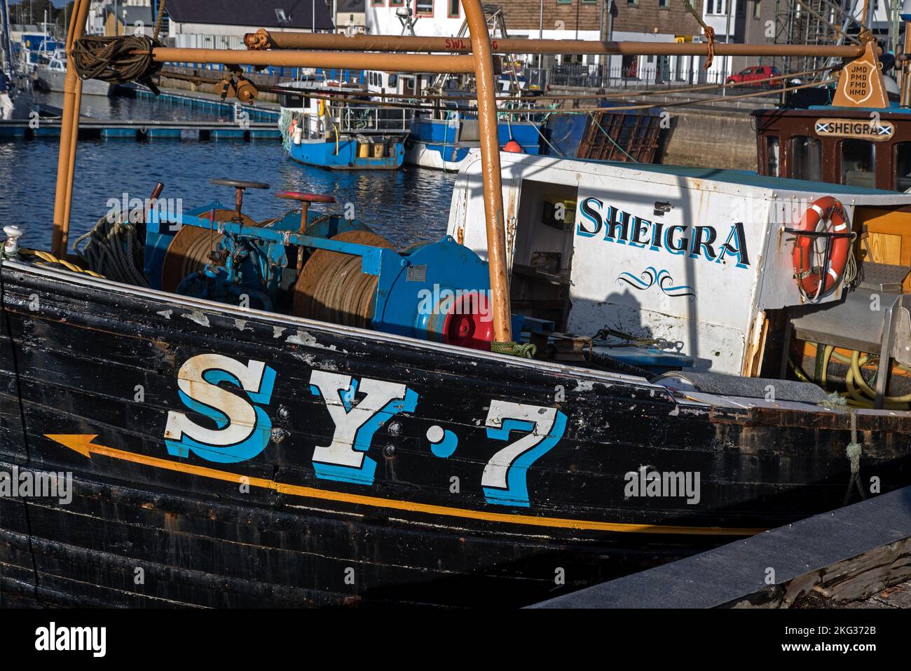 Sheigra SY7 Fischerboot liegt im Stornoway Harbour, Isle of Lewis, Äußere Hebriden, Schottland, Großbritannien. Stockfoto