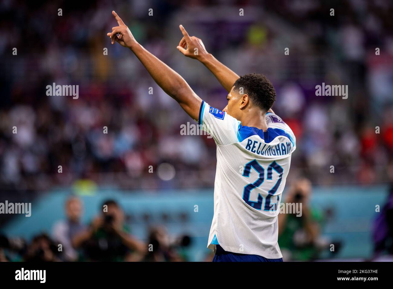 Doha, Katar. 21.. November 2022. Torfeier: Jude Bellingham (England) England - Iran World Cup 2022 in Qatar 21.11.2022 Credit: Moritz Muller/Alamy Live News Stockfoto