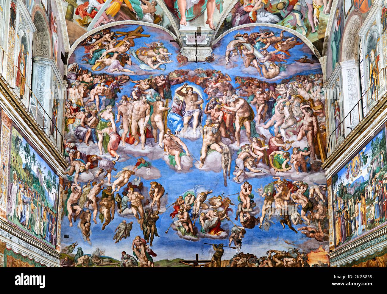 Rom Latium Italien. Die Vatikanischen Museen in der Vatikanstadt. Sixtinische Kapelle von Michelangelo. Das Jüngste Gericht Stockfoto