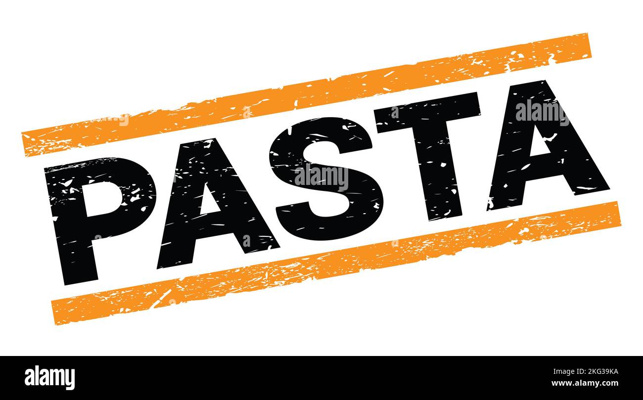 PASTA-Text auf orangefarbenem, rechteckigem Stempelzeichen. Stockfoto