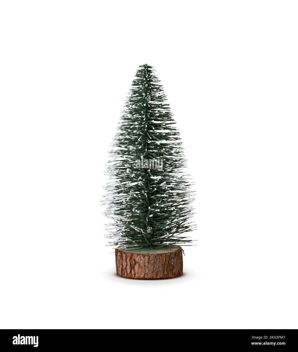 Dekorativer Mini-Weihnachtsbaum isoliert auf weißem Hintergrund. Stockfoto