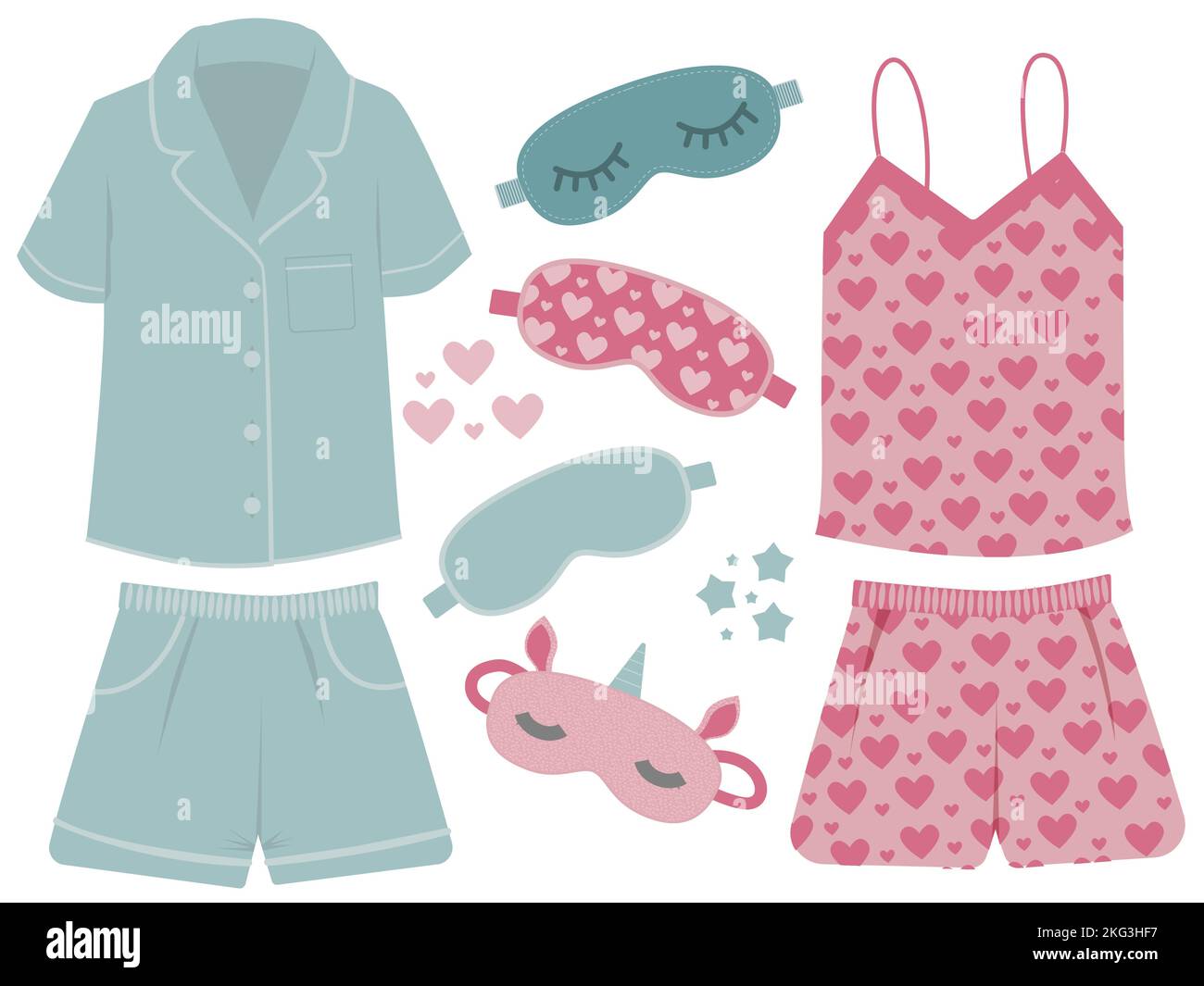 Schlafanzug für Damen, Nachtwäsche für Damen, modische Kollektion Schlafanzug-Set. Vektor im flachen Stil Stock Vektor