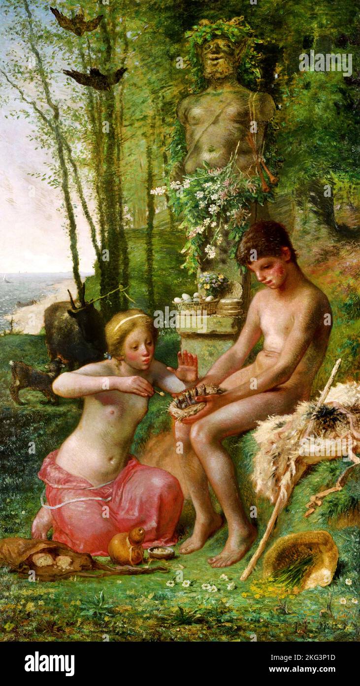 Jean-Francois Millet; Frühling; Daphnis und Chloe; 1865; Öl auf Leinwand; Nationalmuseum für westliche Kunst, Tokio, Japan. Stockfoto