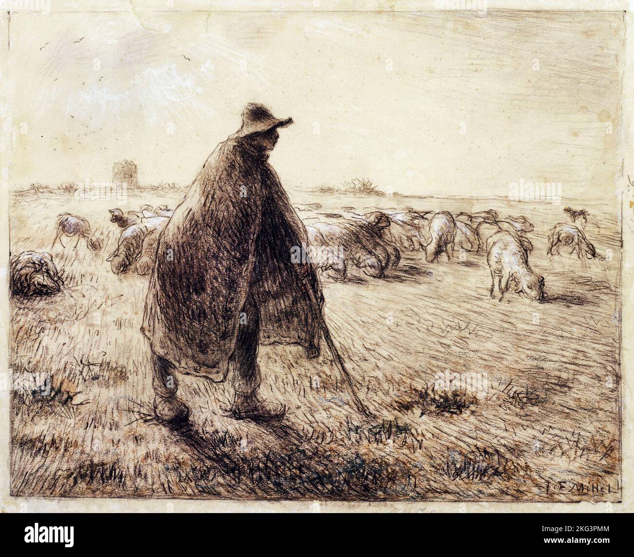 Jean-Francois Millet; The Shepherd; um 1872-1874; Conte Crayon auf Papier; The Phillips Collection, Washington, D.C., USA. Stockfoto