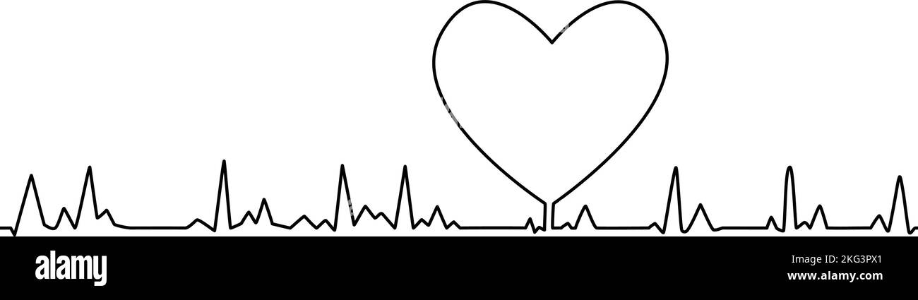 Herz- und Pulskurve mit Herzform. Kardiologie, Herzerkrankungen, Gesundheitswesen, Medizin und Lebenskonzept Stock Vektor