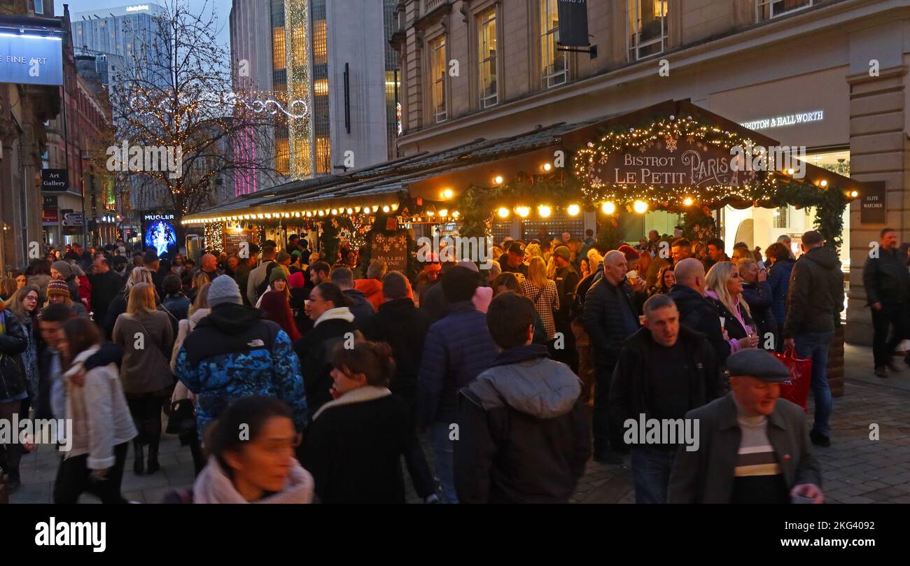 Stadtzentrum von Manchester, Weihnachtsmarkt, King St, Manchester, England, UK, M2 7PW Stockfoto