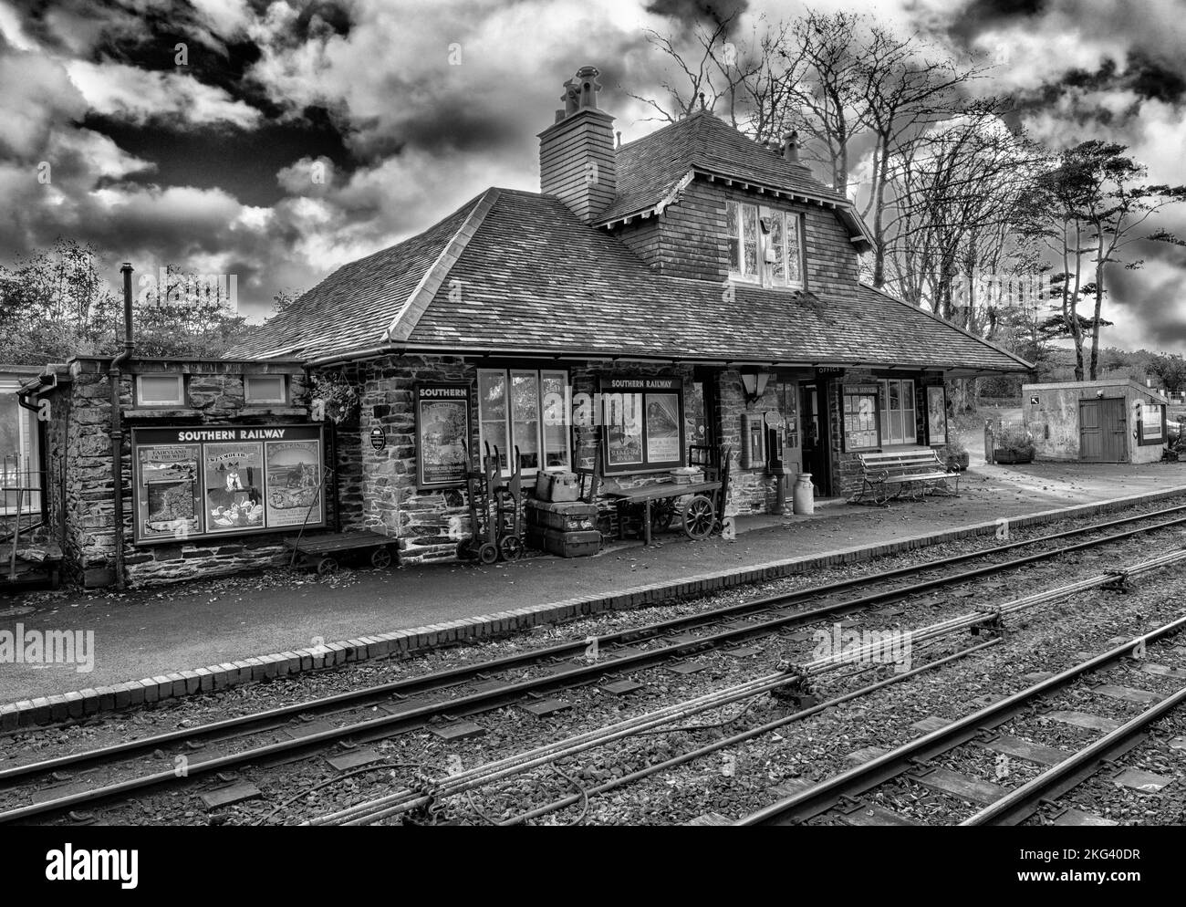 Woody Bay Bahnhof, Bahnhofsgebäude, Lynton & Barnstable Railway, Lynton, North Devon, Devon, England, UK. Stockfoto