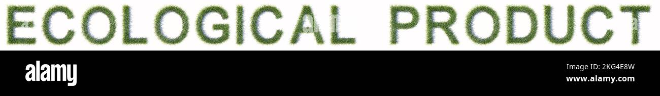Konzept oder konzeptionelle Grünrasen, die ÖKOLOGISCHEN PRODUKTTEXT bilden, isoliert auf weißem Hintergrund. 3D-Darstellung als Metapher für organisch Stockfoto