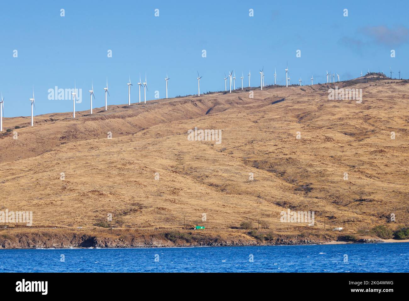 Der größte Windpark des Staates wurde 2006 auf den West Maui Mountains, Hawaii, in Betrieb genommen. Stockfoto