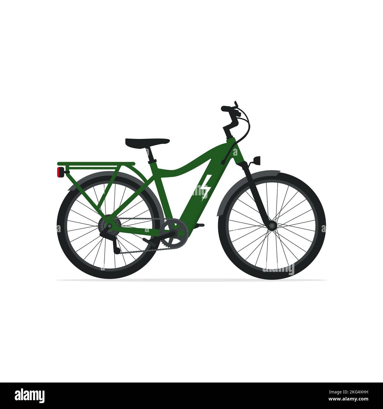 Elektrisches Fahrrad isoliert auf weißem Hintergrund, Umwelt und Mobilitätskonzept Stock Vektor