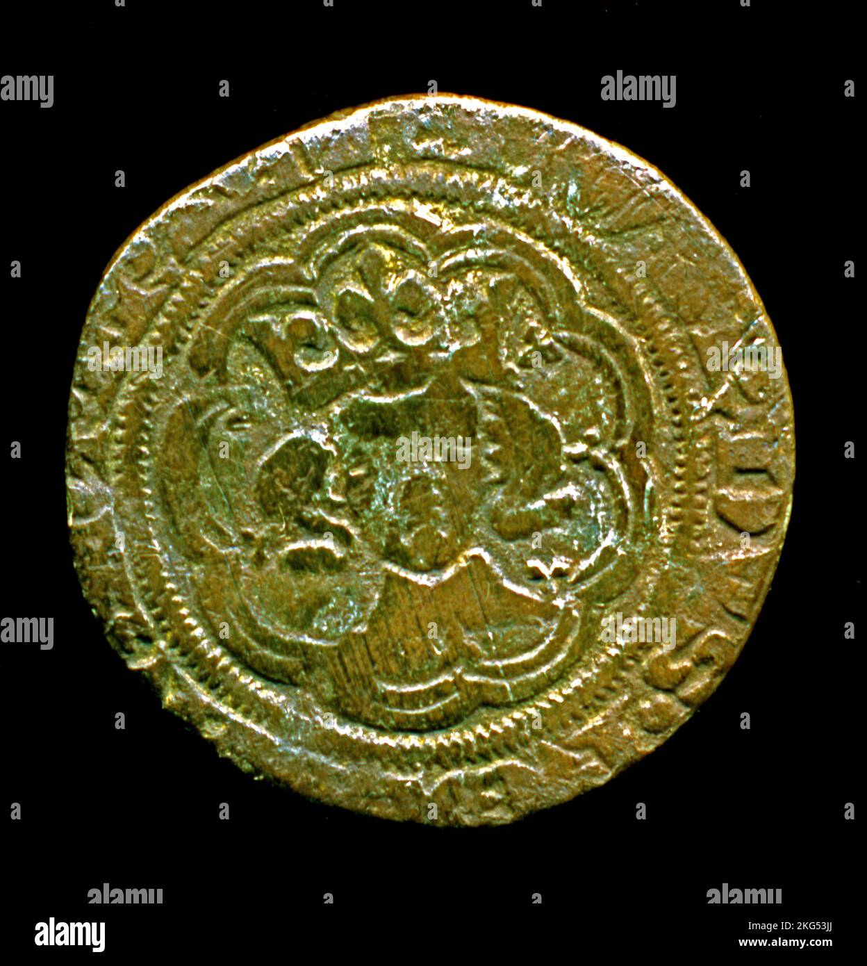 Silver Half Groat, Münze, Herrschaft von Edward 3., Datum 1351, London Minze, obverse, Metalldetektor gefunden Stockfoto