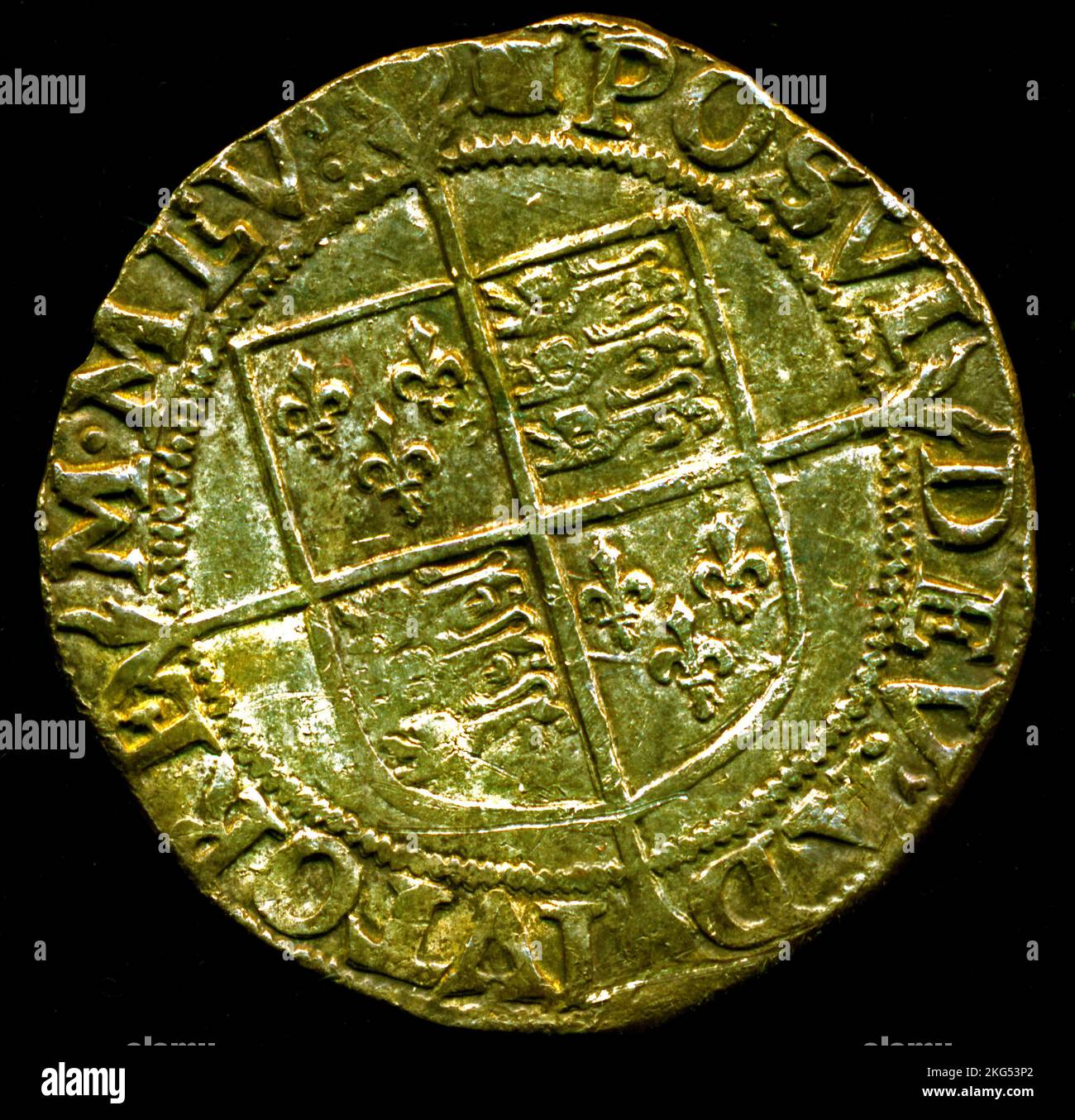 Silberner englischer Schilling, Herrschaft von Königin Elizabeth 1., datiert von 1594 bis 1596, Münzen, Geld, Metalldetektoren finden, Norfolk, England, Großbritannien Stockfoto