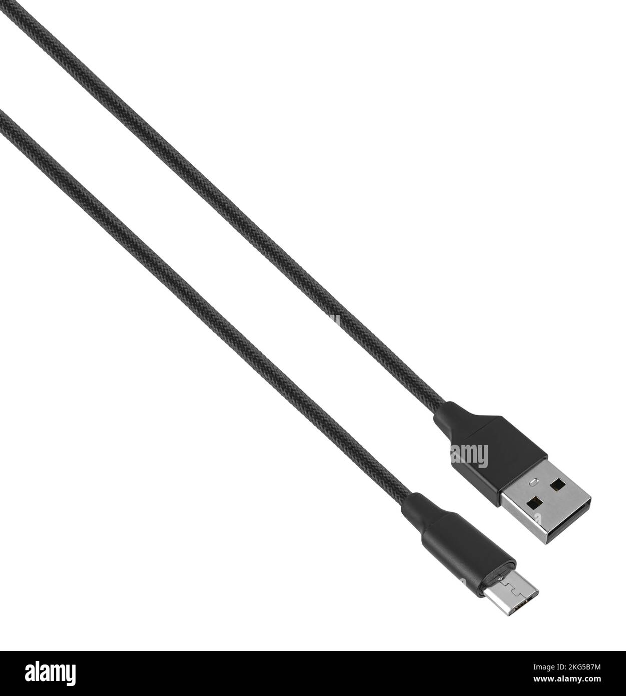 Kabel mit USB-Anschluss, microUSB, isoliert auf weißem Hintergrund Stockfoto