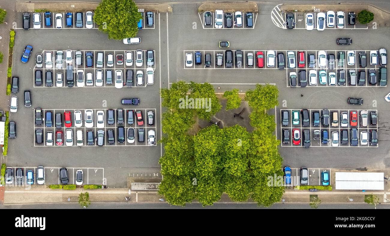 Luftbild, Parkplatz Santa-Monica-Platz mit Autos, Zentrum, Hamm, Ruhrgebiet, Nordrhein-Westfalen, Deutschland, DE, Europa, KFZ, Luftfotografie, Stockfoto