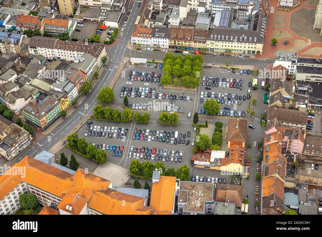 Luftbild, Parkplatz Santa-Monica-Platz mit Autos, Zentrum, Hamm, Ruhrgebiet, Nordrhein-Westfalen, Deutschland, DE, Europa, KFZ, Luftfotografie, Stockfoto