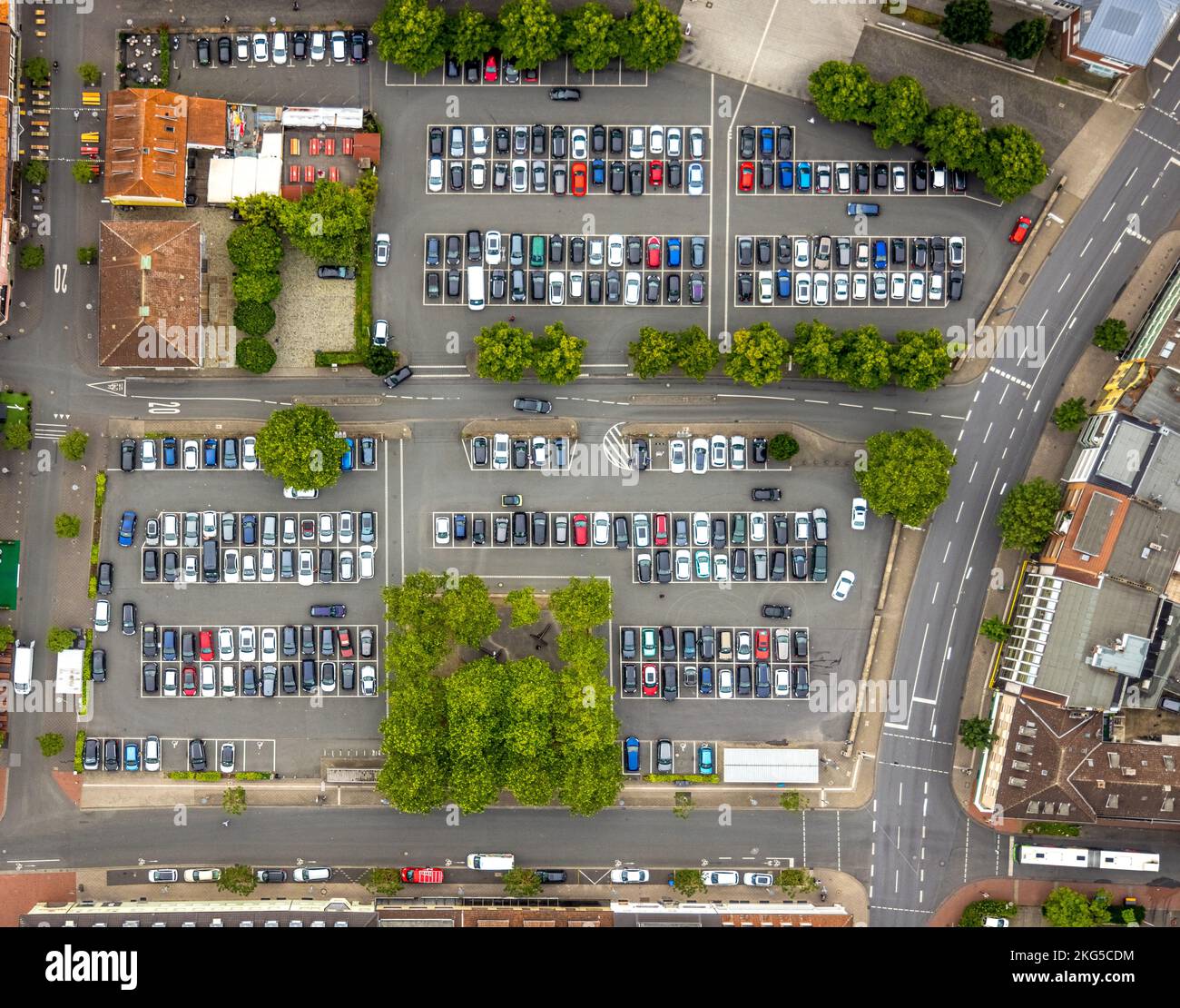 Luftbild, Parkplatz Santa-Monica-Platz mit Autos, Zentrum, Hamm, Ruhrgebiet, Nordrhein-Westfalen, Deutschland, DE, Europa, KFZ, Luftfotografie, Stockfoto