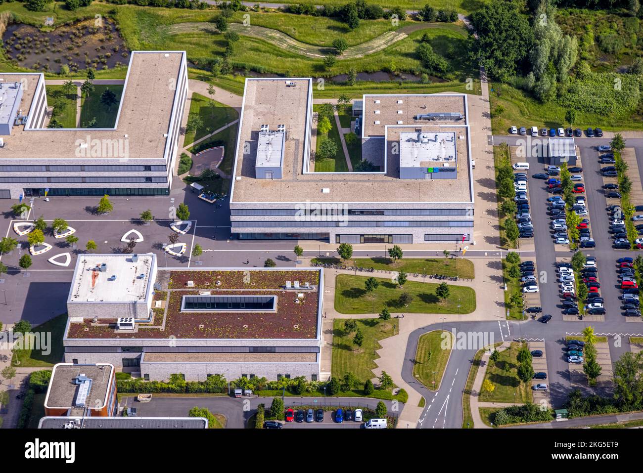 Luftaufnahme, Hochschule Hamm-Lippstadt, HSHL, Campus Lippstadt, Gebäude L2 und L3, Lippstadt, Soester Börde, Nordrhein-Westfalen Stockfoto