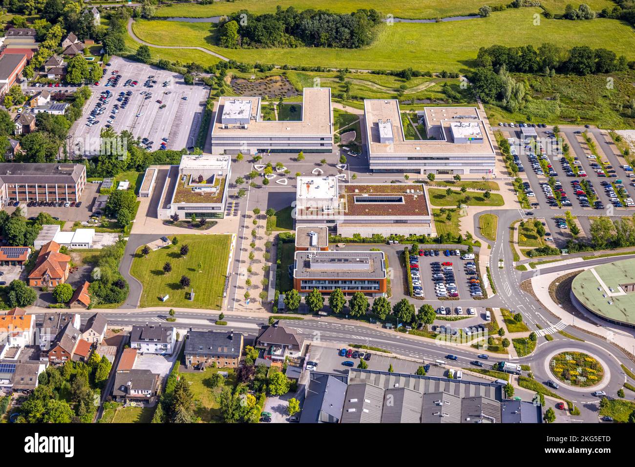 Luftaufnahme, Hochschule Hamm-Lippstadt, HSHL, Campus Lippstadt, Lippstadt, Soester Börde, Nordrhein-Westfalen, Deutschland, Educati Stockfoto