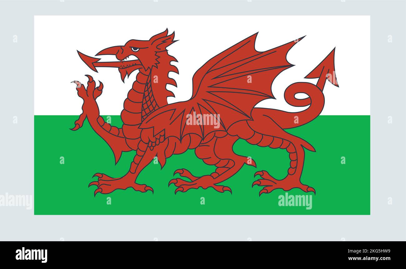 Der Rote Drache, Nationalflagge von Wales. Vektorgrafik. Stock Vektor