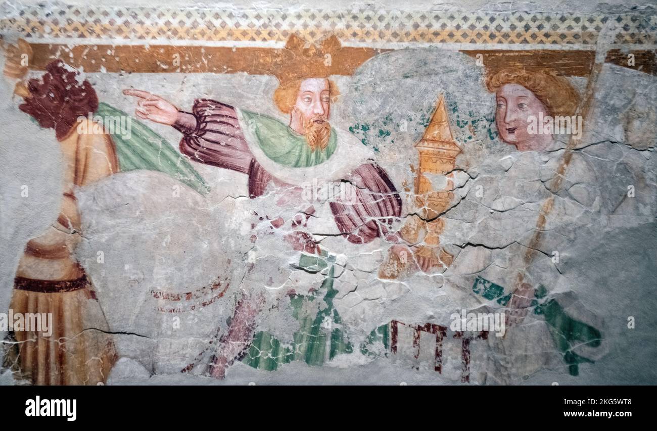 Friulianischer Fresco-Maler: Prozession der Magi (König und Retinue). Kirche St. Cantianus, Vrzdenec (15.. Jahrhundert). Nationalgalerie von Slowenien Stockfoto