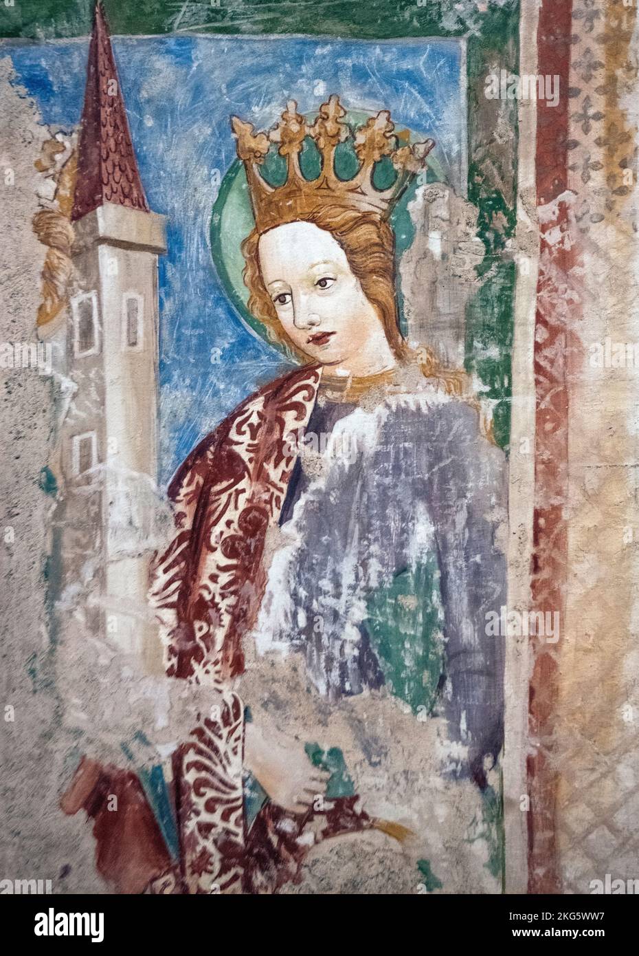 Meister Bolfgang - St.-Margaret-Detail des Freskoms - Kirche der Verkündigung - Crngrob (1453). Nationalgalerie von Slowenien, Ljubljana Stockfoto