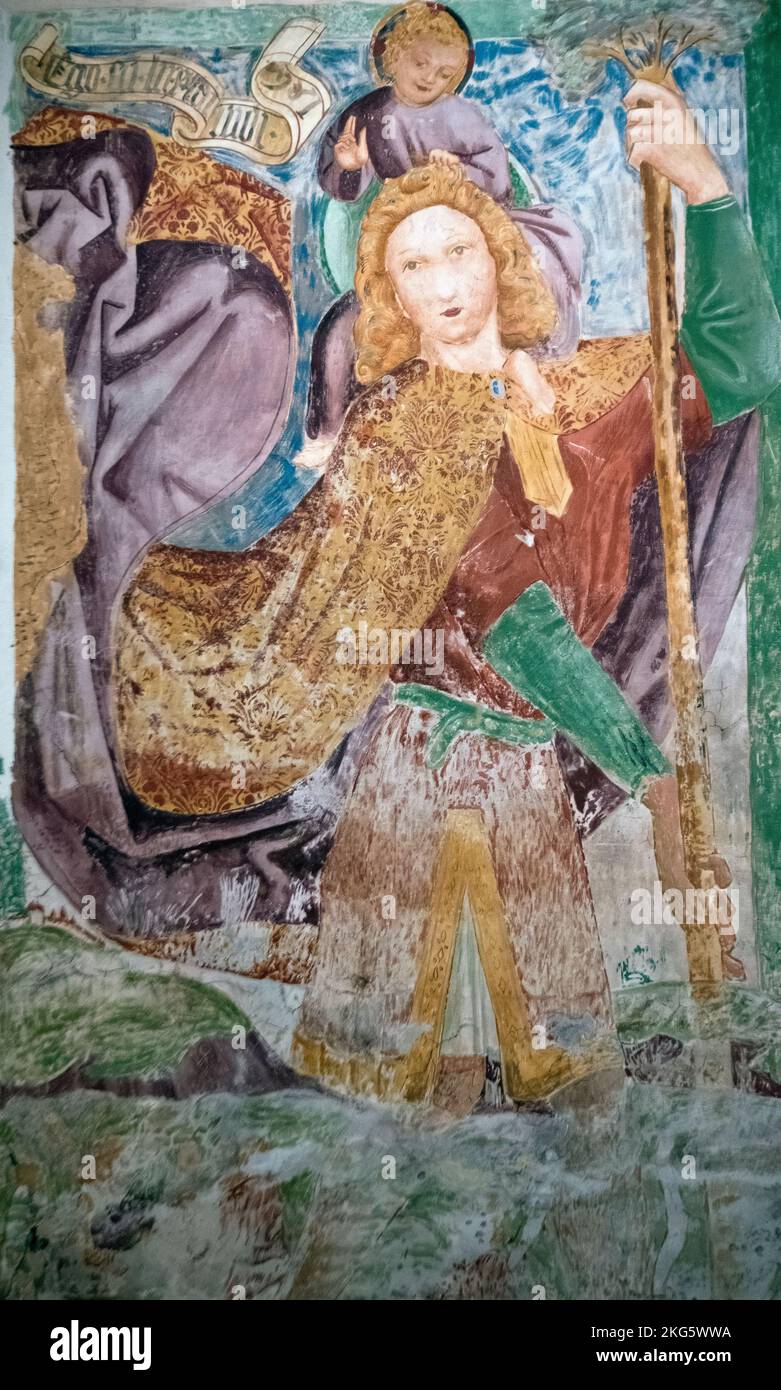 Meister der Muskatblüte: Heiliger Christopher. Nikolaikirche, Mace, Preddvor (1467). Nationalgalerie von Slowenien, Ljubljana Stockfoto