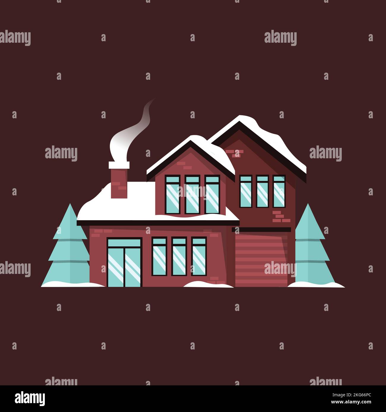 Haus Haus Schnee Wintersaison Kiefer Baum Natur Illustration Stock Vektor