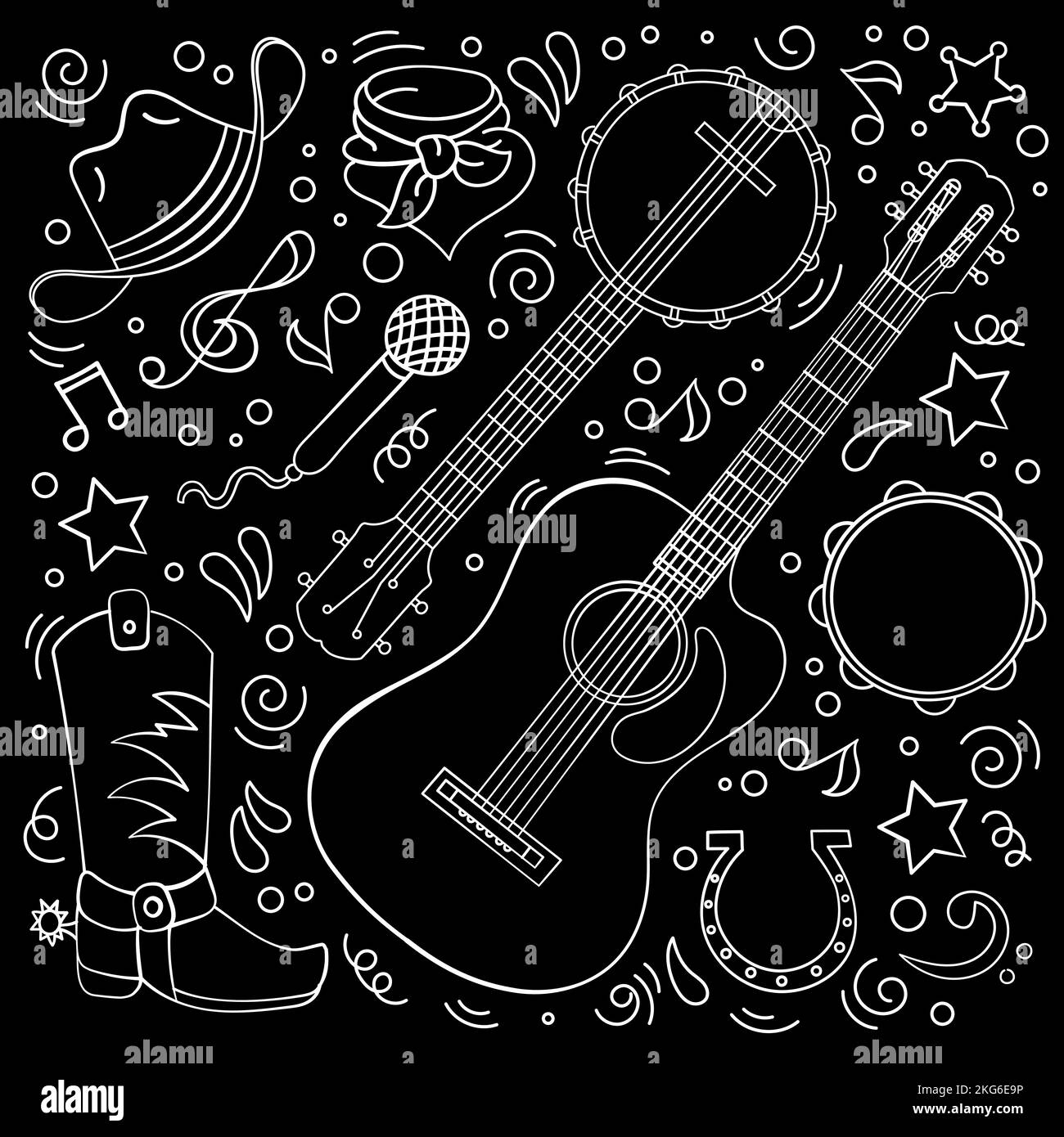 COUNTRY MUSIK American Cowboy Western Festival Vektor Illustration Set für Print Stock Vektor