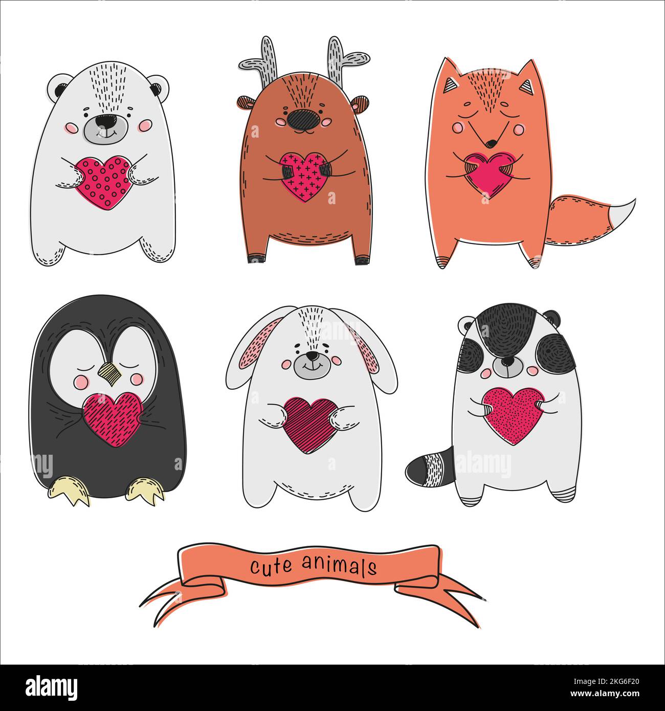NIEDLICHE TIERE Comic Valentinstag Cartoon Vektor Illustration Set für Print Stock Vektor