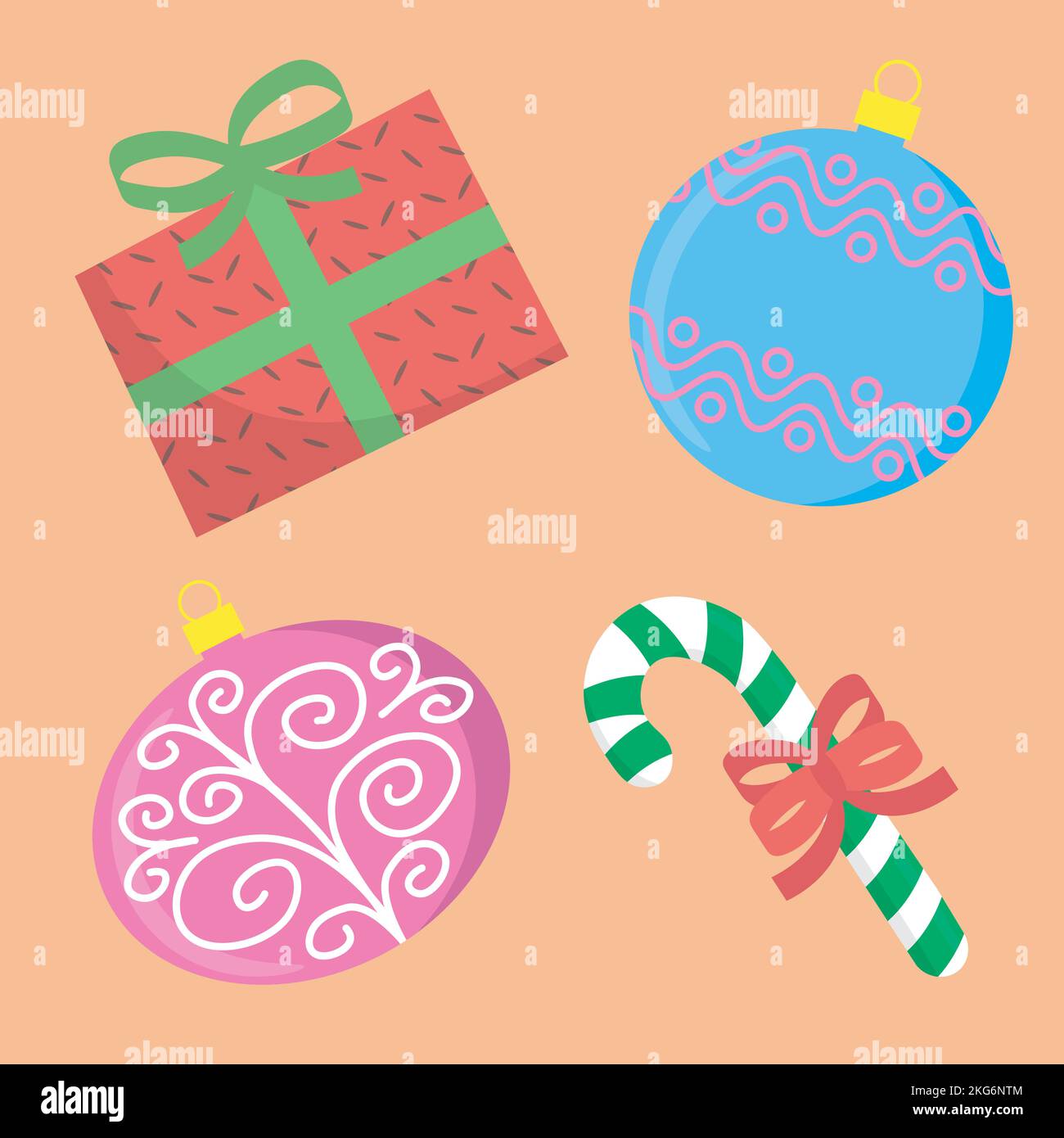 weihnachts-Set von Vektor-Elemente umfasst Glaskugeln, Geschenk, weihnachtsbonbons Stock Vektor