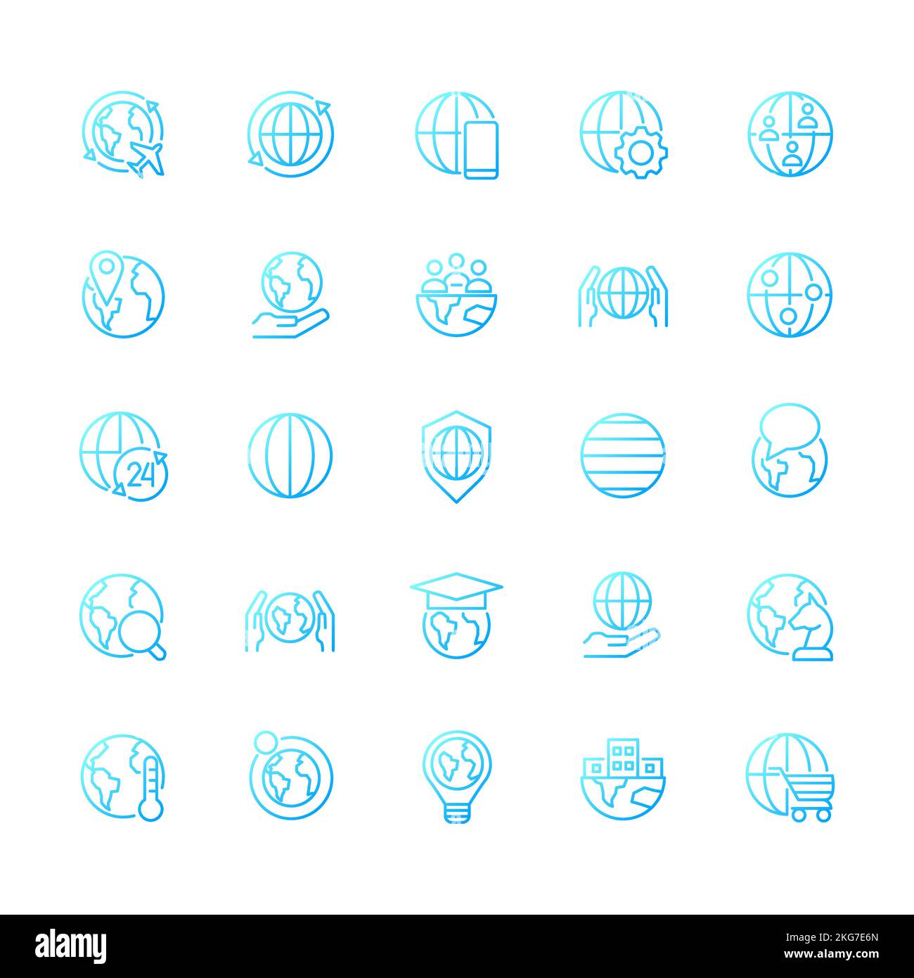 Globe Pixel Perfect Gradient lineare Vektor-Symbole eingestellt Stock Vektor