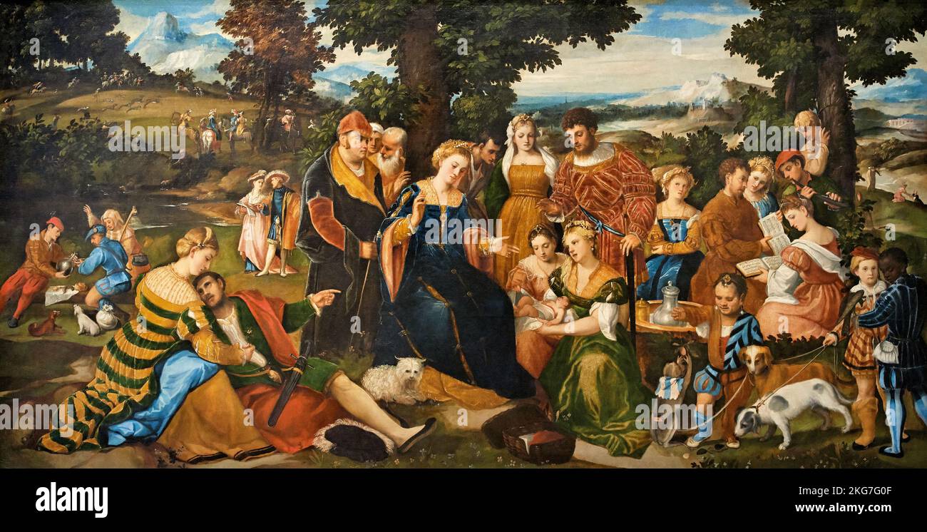 Mosè salvato dalle Acque - olio su tela - Bonifacio Veronese - 1545 - Mailand, Pinacoteca di Brera Stockfoto