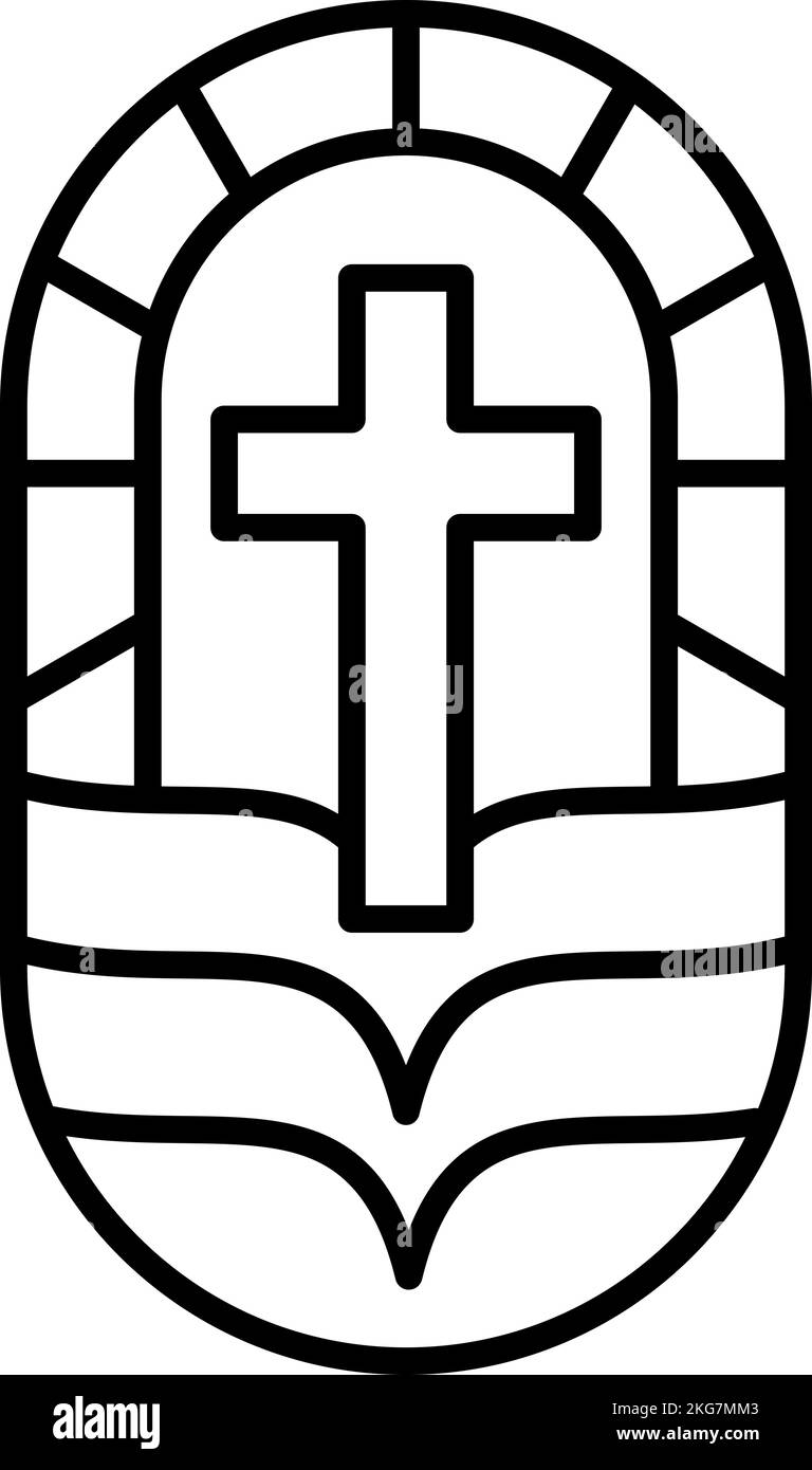 Religion Linie Kreuz und offenes Buch Vektor Logo Kirche Symbol Illustration isoliert. Jesus Christus auf Golgatha ist das zentrale christentum. Gott Vergebung für Stock Vektor
