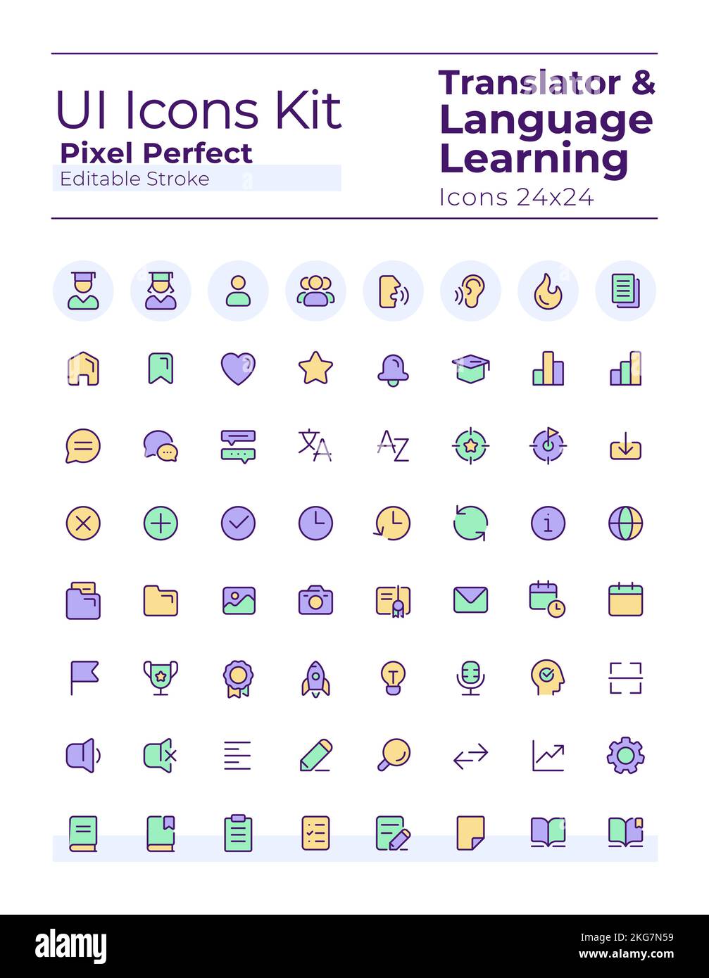 Translator Pixel Perfect RGB Color ui-Symbole festgelegt Stock Vektor