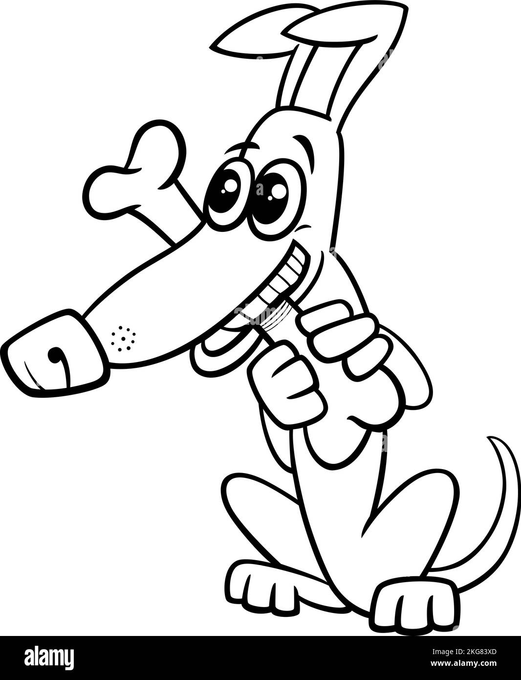 Schwarz-Weiß-Cartoon-Illustration von lustigen Hund Comic Tier Charakter beißen eine Knochen-Färbung Seite Stock Vektor