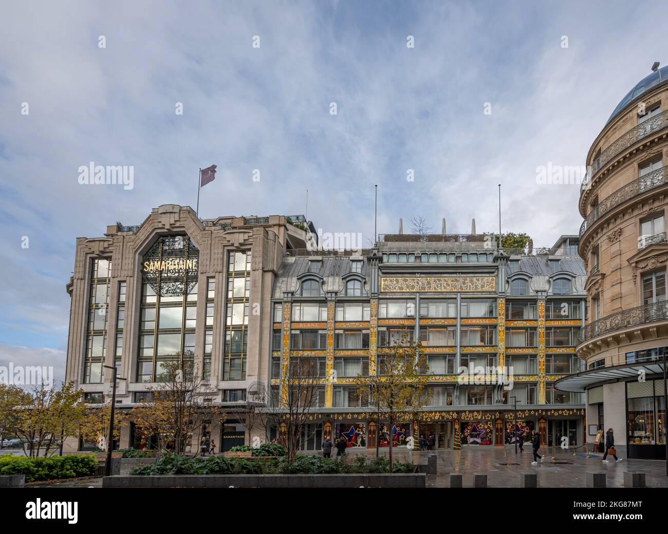 La Samaritaine Kaufhaus. Außenansicht der Fassade von der Pont Neuf Stockfoto