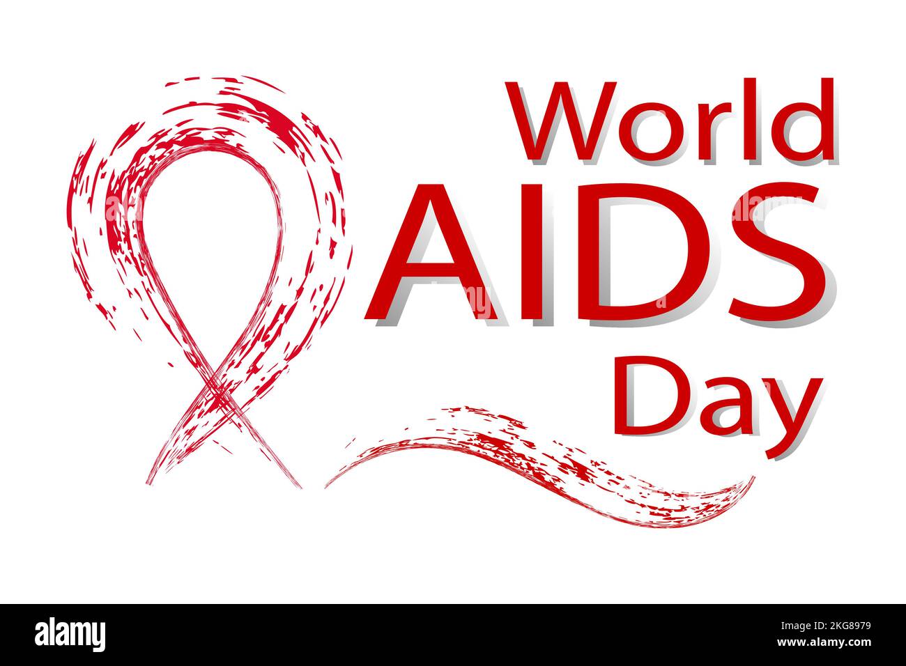 Rotes Band und Aufschrift Welt AIDS Tag im Grunge-Stil auf weißem Hintergrund. Vektorbild. Stock Vektor