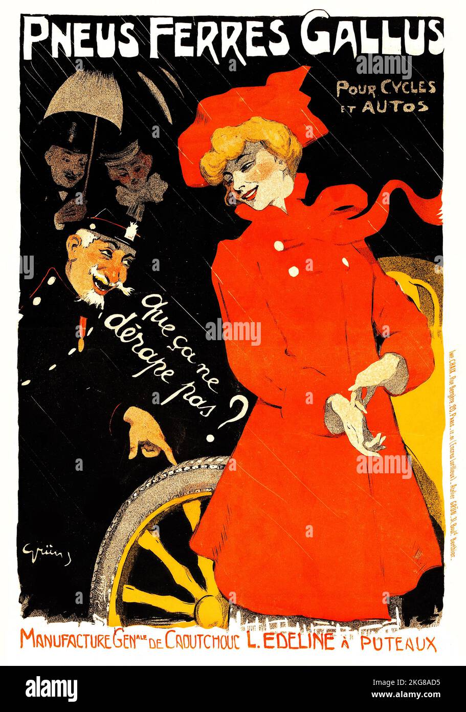 Gallus ferré Reifen für Fahrräder und Autos... L. Edeline General Gummifabrik in Puteaux - Poster von Jules Grün, 1901 - Digital verbessert Stockfoto