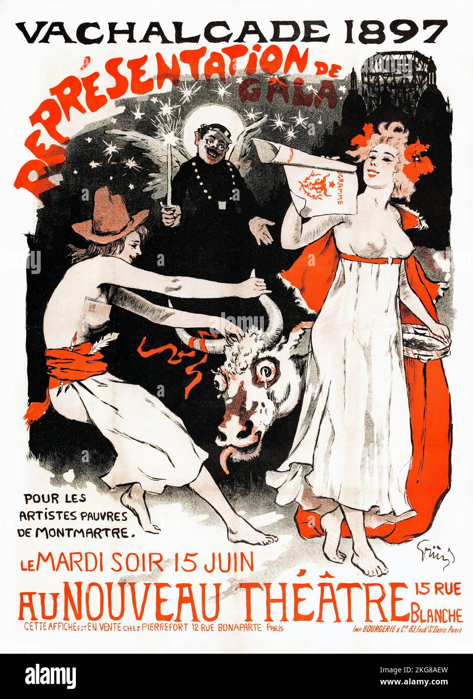 Vachalcade 1897. Galavorstellung für die armen Künstler von Montmartre - Neues Theater - Plakat von Jules Grün - digital verbessert Stockfoto