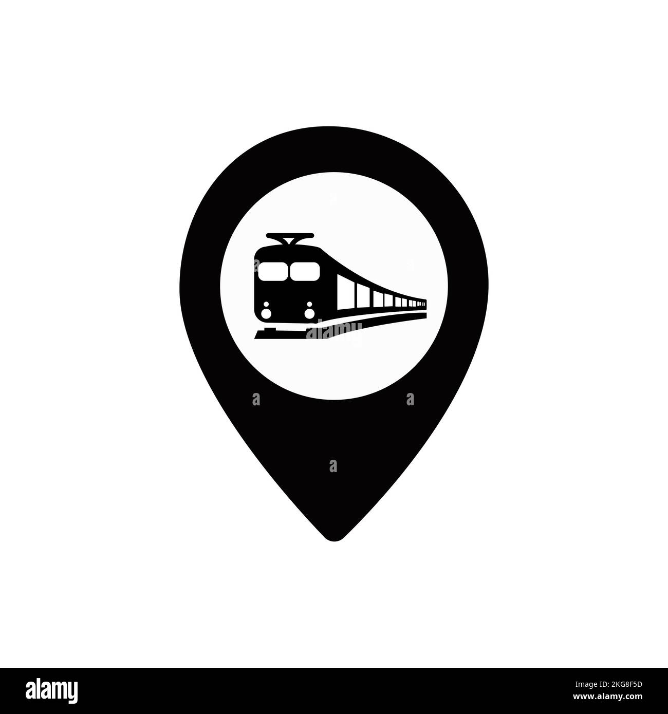 Bahnhof Karte Zeiger, Liniensymbol. Kartenzeiger mit Zugvektor-Illustration Stock Vektor