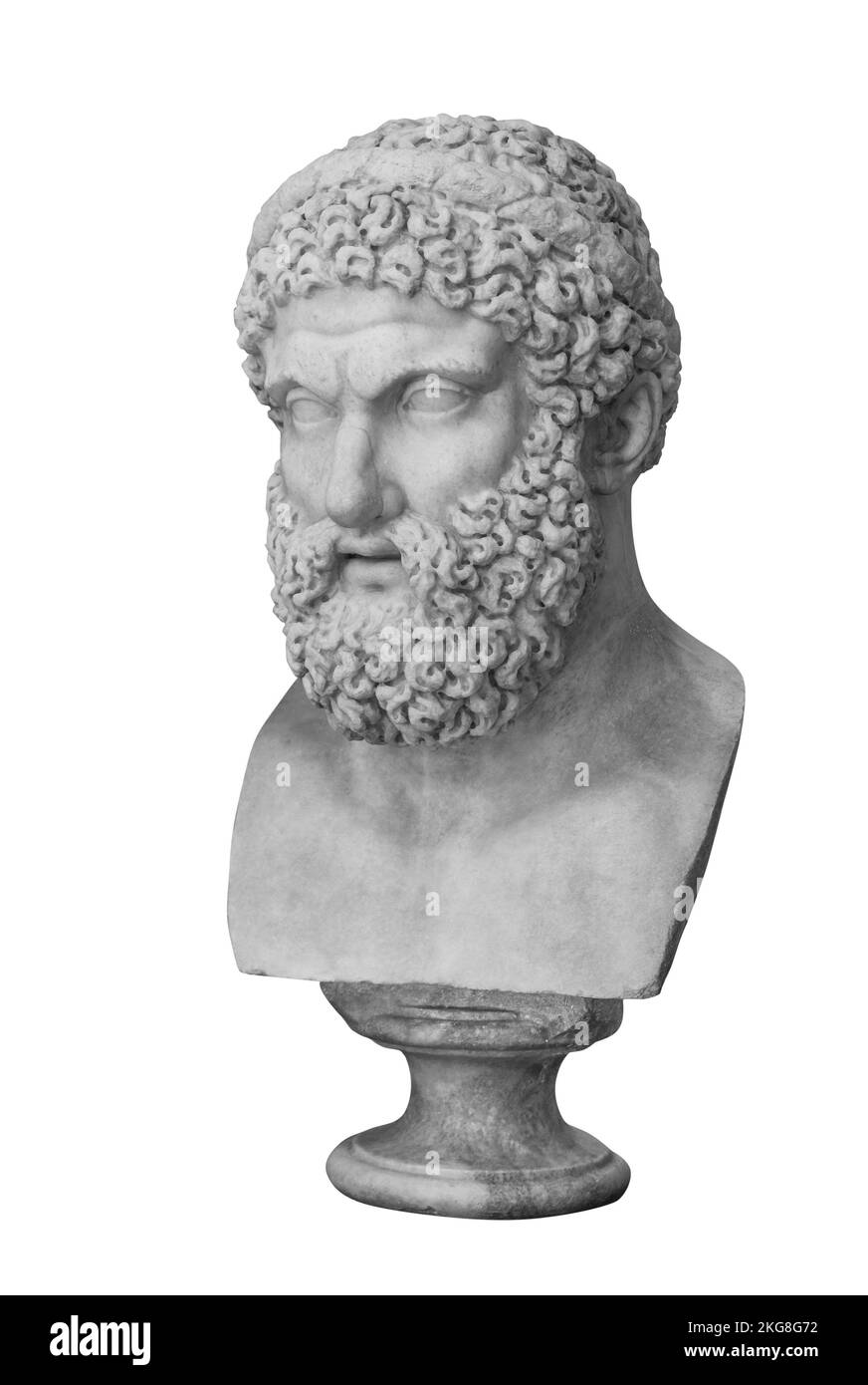 Antike Statue Herakles Kopf Einzelfoto mit Clipping Path. Gipsskulptur Männergesicht Stockfoto