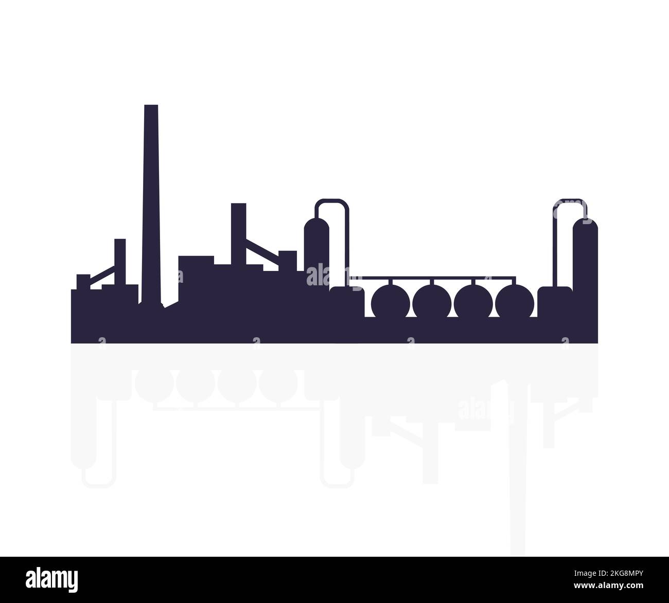 Chemiewerk, Petrochemische Industrie Silhouette Logo-Design. Ölraffinerie-Anlage bilden Industrie Petroleum Zone, Raffinerie Ausrüstung Pipeline Stahl. Stock Vektor
